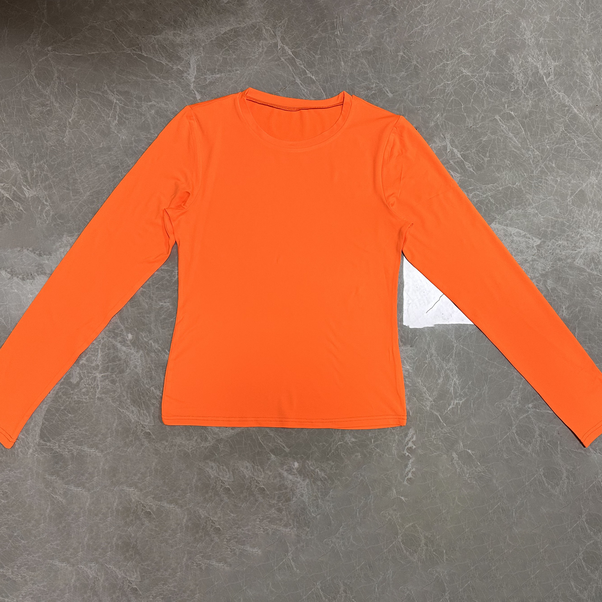 欧美女装休闲长袖t恤春秋纯色修身套头衫t恤女街装打底衫上衣