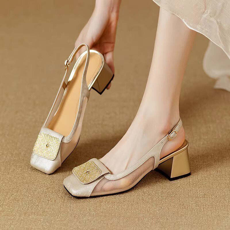 Fashion women's shoes square toe shallow mouth sandals wedge heel high heel sandals black apricot