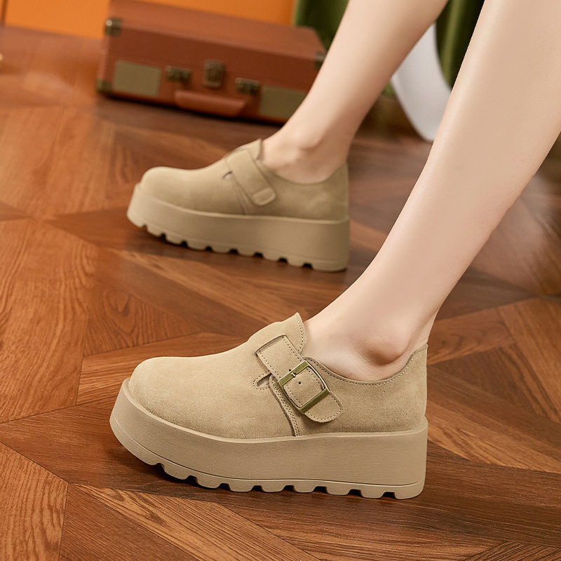 Sandal nữ Birkenstock da thật quai chữ V đế dày mùa hè — Lạc đà, Mơ