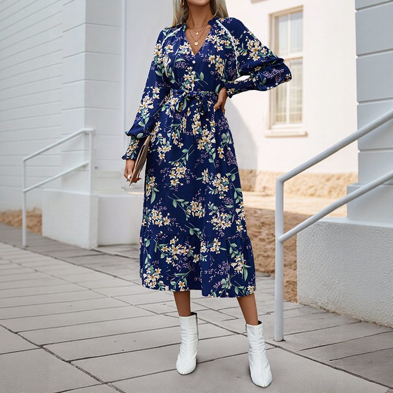 Floral Print Long Sleeve Dress Elegant Design Comfortable Fabric Autumn Collection Perfect for Casual or Formal