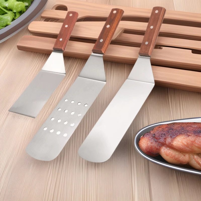 Factory In-Stock Wooden Handle Spatula Stainless Steel Spatula Cooking Spatula Steak Spatula Teppanyaki Spatula Barbecue Tool Set