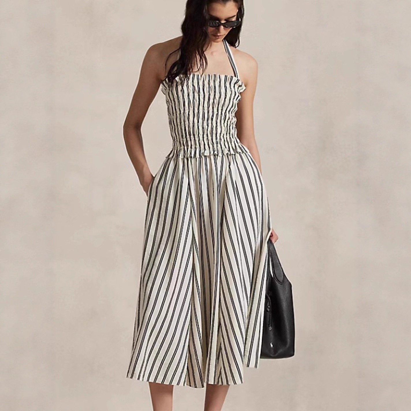 French Striped Sleeveless Dress Off Shoulder Waist Defining Slim Fit Autumn Fashion for Women Wholesale Available