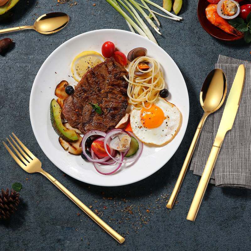 Cross-border Amazon Stainless Steel Knight Series Knife and Fork Spoon Creative Western Tableware Steak Knife and Fork Titanium Plated Tableware Set