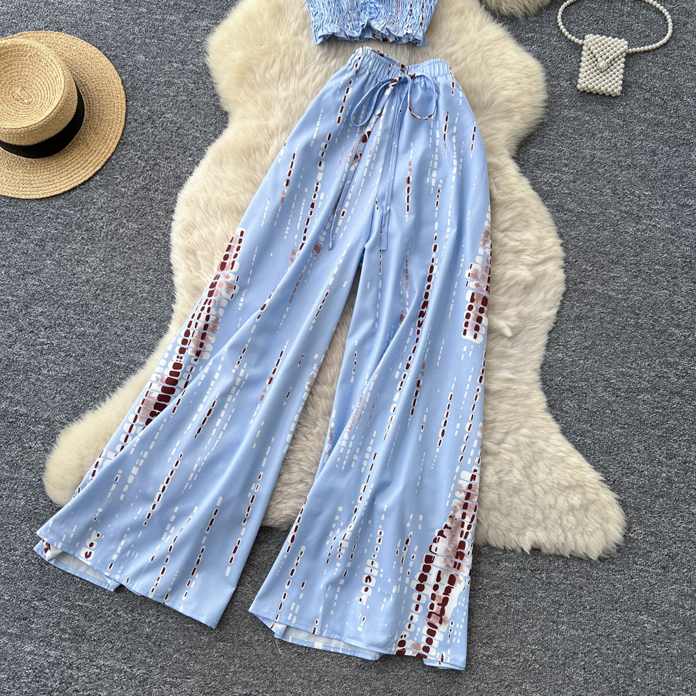 Summer Womens Two Piece Set Floral Print High Waist Wide Leg Pants Chic Style Perfect for Office or Casual Wear