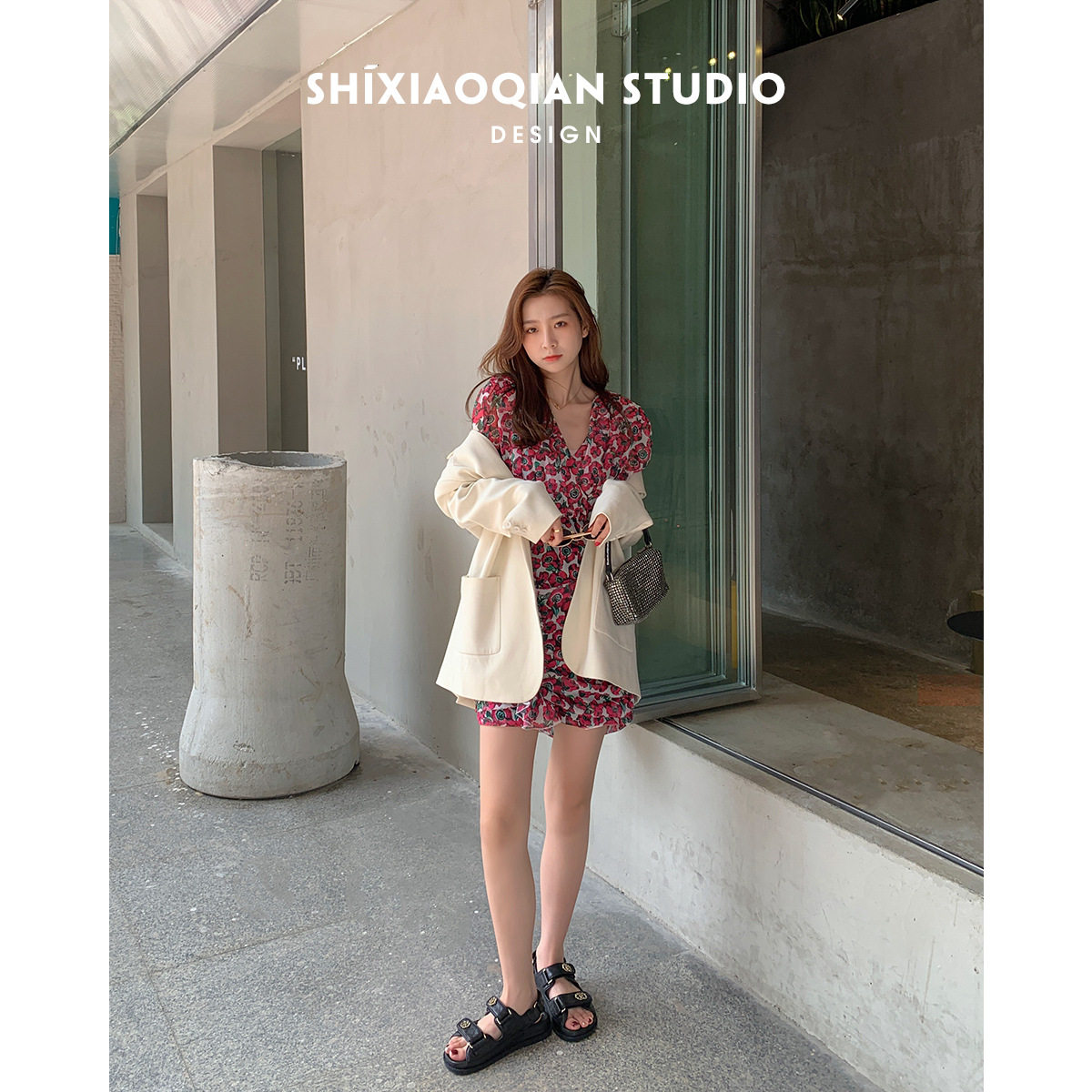 Tweed Style Sandals for Women 2025 New Fairy Style Fashion Velcro Summer New Versatile Flats Women's Shoes Ins