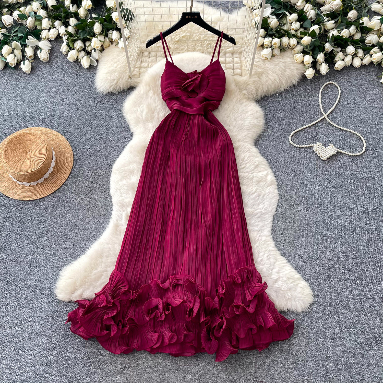 French Style Sweet Ruffled Hem A Line Dress for Women High Waist Sleeveless Summer Fashion Perfect for Vacations