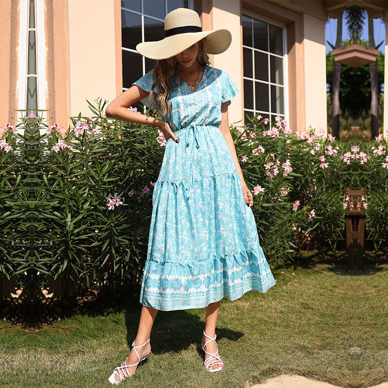 Floral Midi Dress Slim Fit Sweet and Fresh Style Summer Fashion for Women Wholesale Available