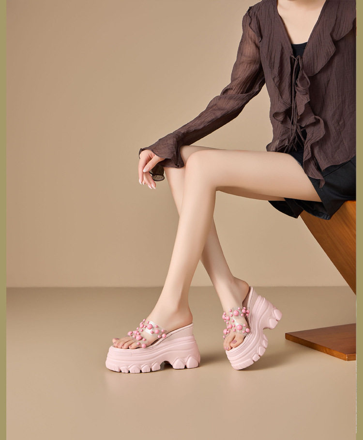 Dép sandal cao gót nữ đế xuồng platform 12cm phong cách Hàn Quốc — [Trắng kem], [Đen], [Hồng] chi tiết 1