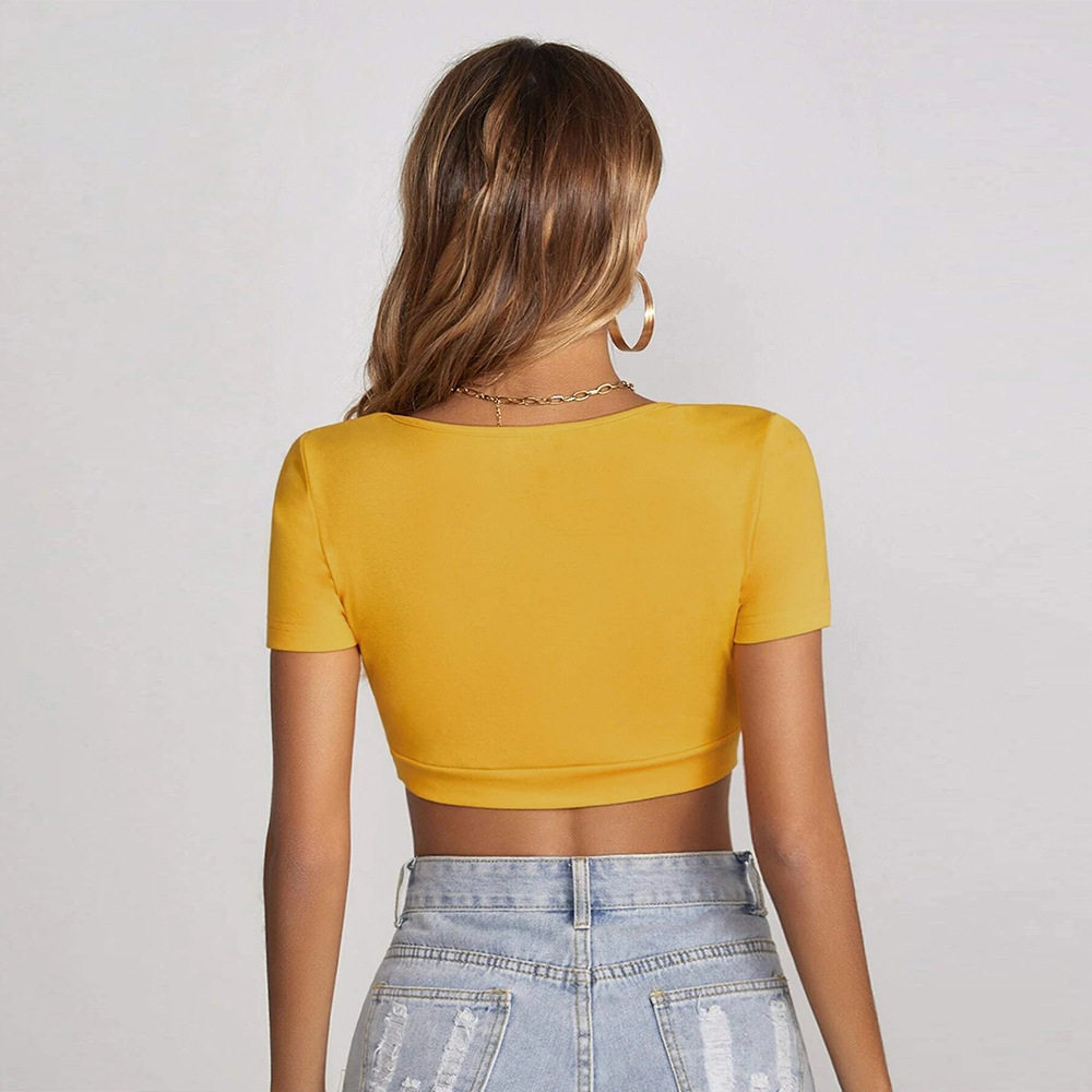 Summer Womens Crop Top Square Neck Slim Fit Short Sleeve Trendy Street Style Wholesale Available