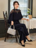 Cuiying Xia Xin Elegant Sleeve Lace Spliced Ruffle Top Slim Korean Style Wide Leg Pants Suit Women 88306