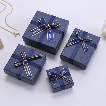 In stock Blue jewelry carton bow jewelry box lid bracelet necklace pendant earrings jewelry gift box
