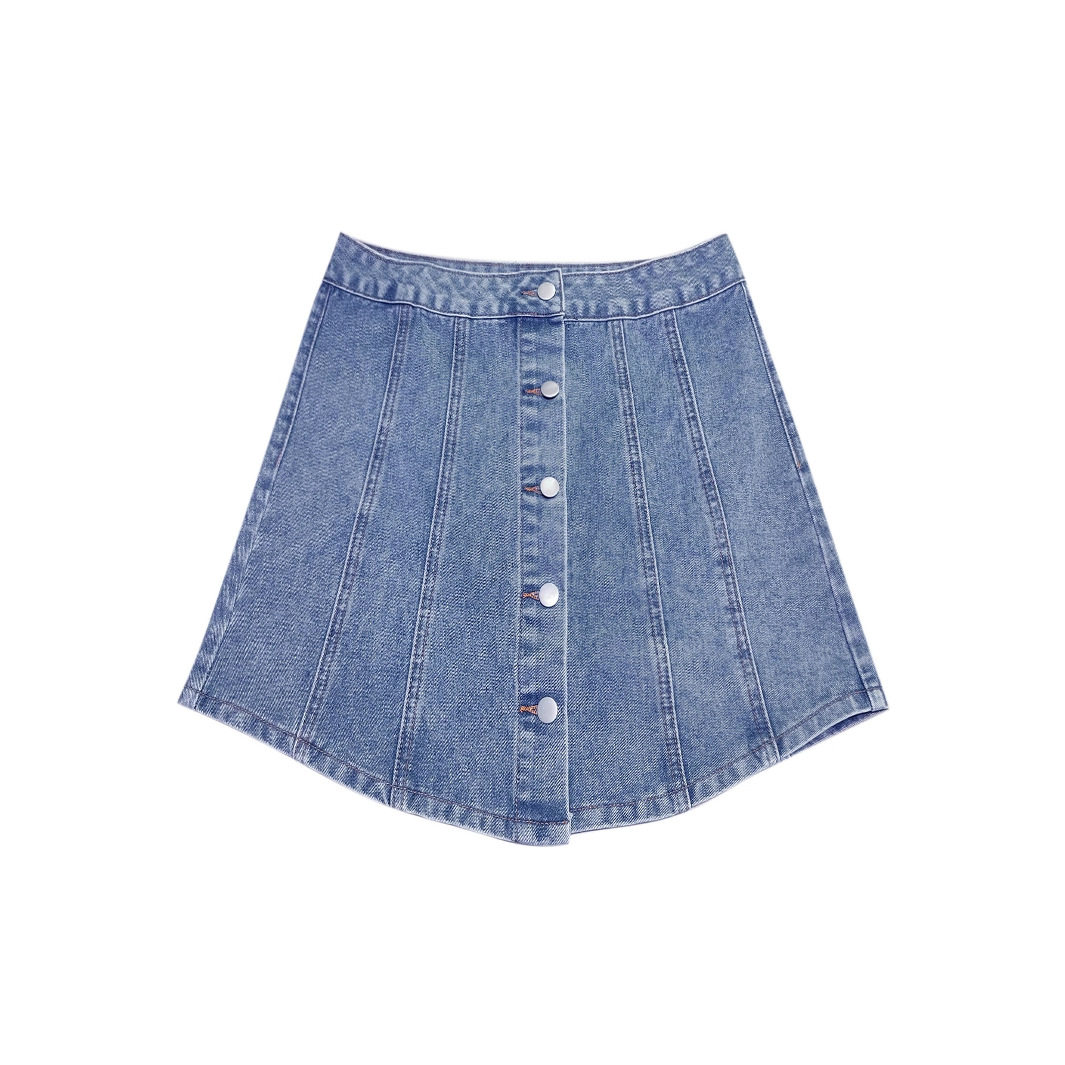 Womens Denim A Line Skirt Single Breasted Waist Defining Decorative Details Casual Wear Spring Summer Wholesale