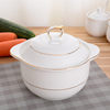 Household Double-Eared Ceramic Soup Bowl with Lid, Creative Stew Pot, Pure White Large-Capacity Rice Soup Bowl, Soup Basin, Microwave Oven Ginger Tea