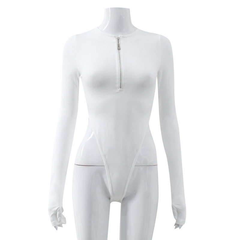Womens Long Sleeve High Waisted Zipper Bodysuit Sexy Slim Fit Round Neck Trendy Style Perfect for Night Out
