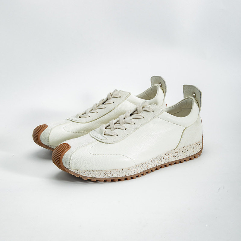 Giày sneaker da mềm thủ công phong cách retro — Màu xanh lam, Màu trắng, Màu xanh quân đội, Màu cà phê
