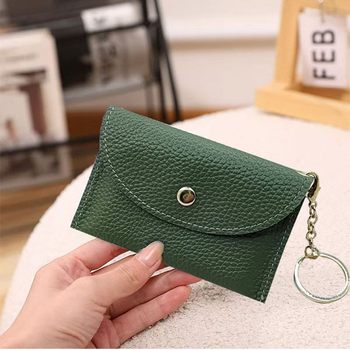 Amazon 2025 Keychain Genuine Leather Small Wallet Fashionable Ultra-Thin Female Student Bank Card Holder Mini Small Wallet