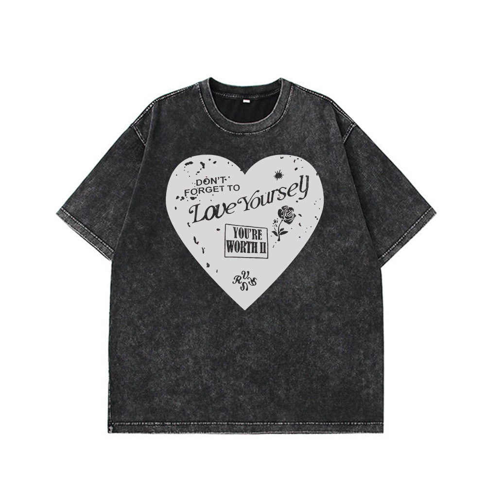 Loose Fit Heart Print Short Sleeve T Shirt for Women Vintage Wash Design Casual Style Summer Wear Wholesale Available