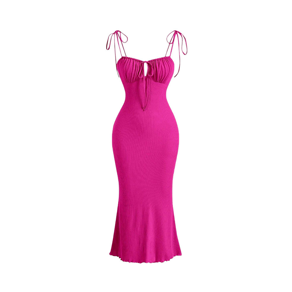Bodycon Mermaid Maxi Dress Adjustable Drawstring Spaghetti Straps Elegant Fit Perfect for Vacations and Summer Events