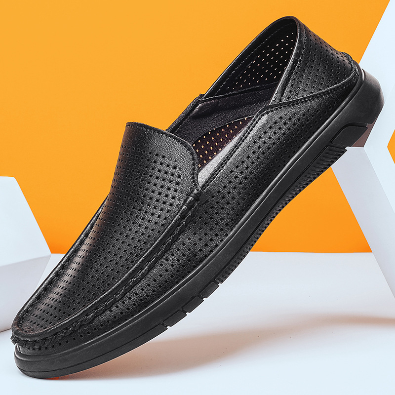 Giày Da Nam Chất Liệu Da Bò Đế Mềm Ma Sát Chống Trượt Thoáng Khí Hàng Mùa Hè