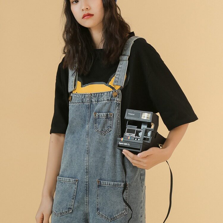 Womens Vintage Denim Overalls Loose Fit Korean Style 3 4 Length Casual Spring and Autumn Wear Wholesale Available