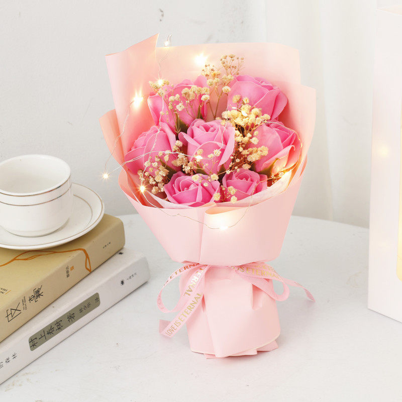 満天星 + 7輪薔薇【中粉】ランプ付き贈答袋