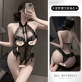 6921183372637 Black [Beaded Open Crotch Bodysuit]