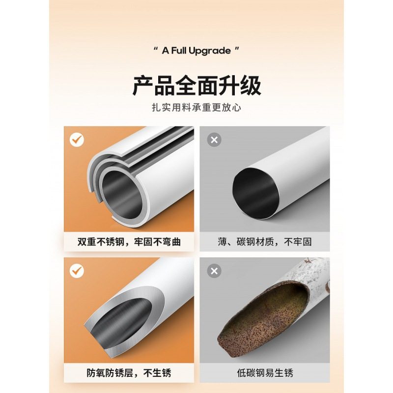 No-Drill Telescopic Rod, No-Nail Clothes Drying Rod, Stainless Steel Curtain Rod, Shower Curtain Rod, Door Curtain, Wardrobe Support Rod