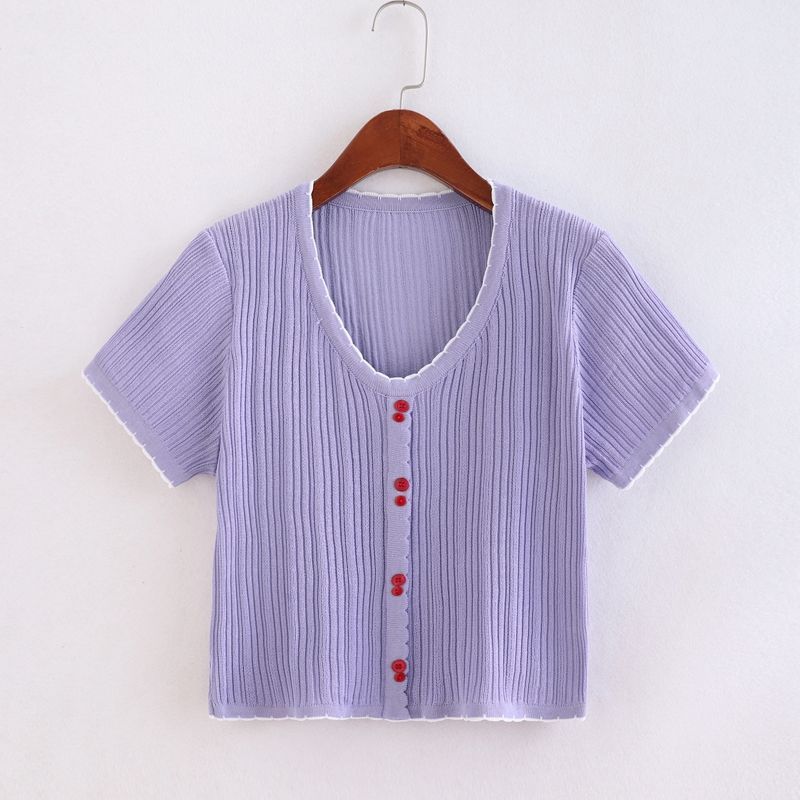 Womens Summer T Shirt Sweet Style Slim Fit V Neck Short Sleeve Ice Silk Casual Wear Low MOQ Available