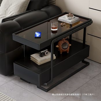 Light Luxury and High-End Sofa Side Cabinet, Minimalist Side Table, Living Room Movable Side Cabinet, Modern Coffee Table, Glass Storage Cabinet