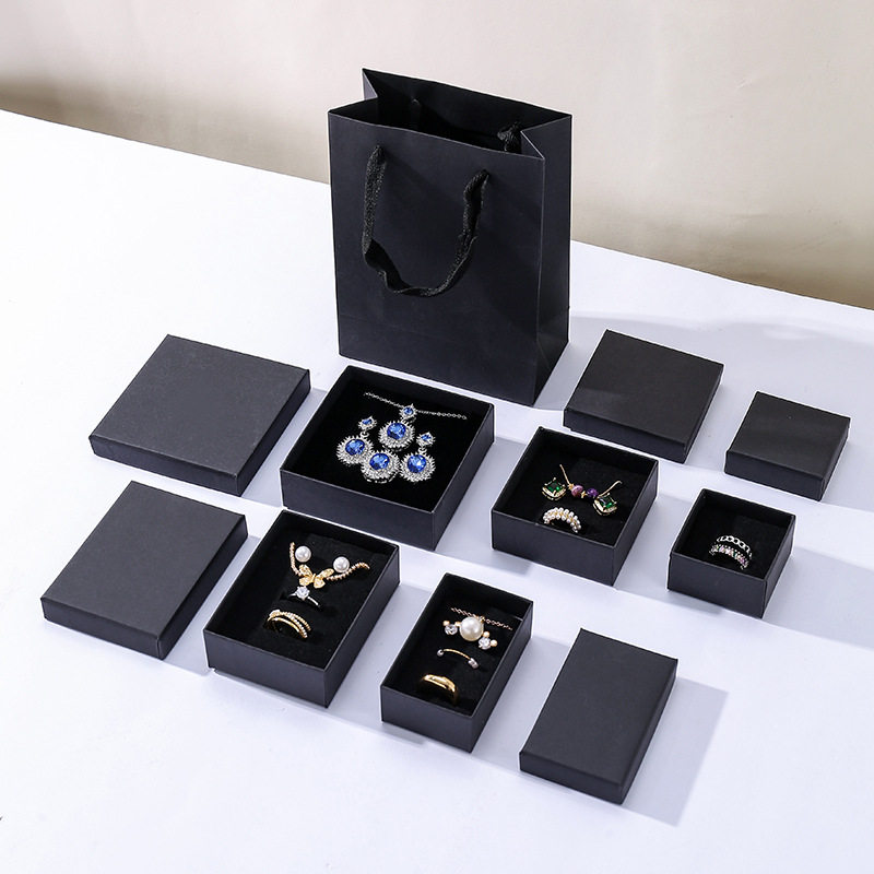Black jewelry packaging box manufacturers in stock ring earring necklace pendant simple solid color jewelry gift box high