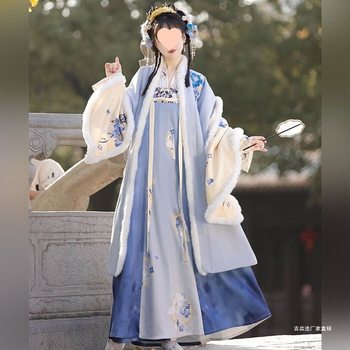 Original Hanfu for Women: Warm Jade Floral Pool [Warm Jade] Chest-Length Skirt with Shawl, Daily Winter Style, Fleece-Lined and Thickened, Tang Dynasty Embroidery