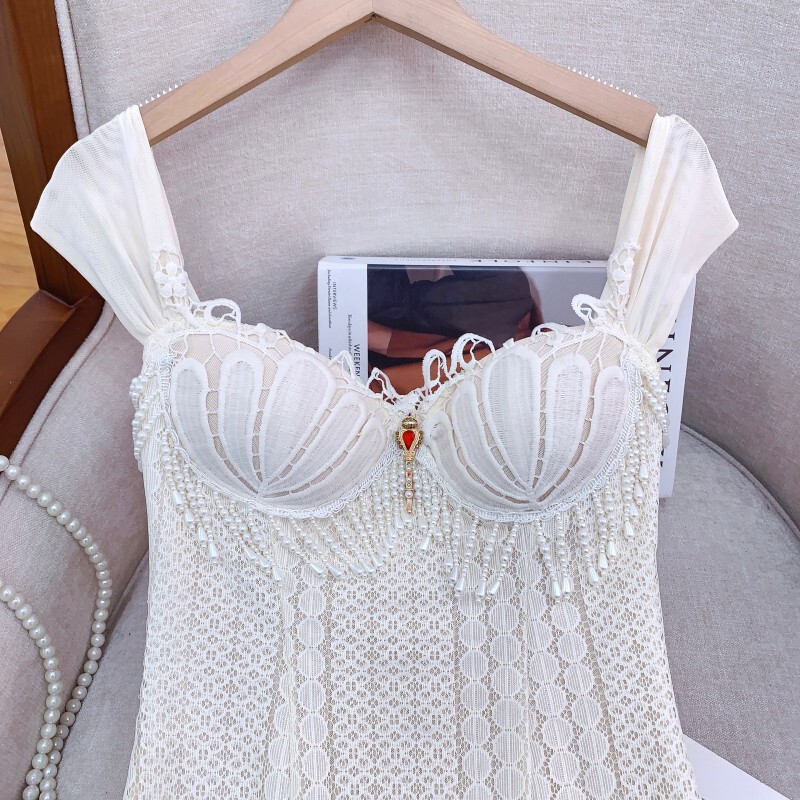 Đầm dây ôm body phối ren gợi cảm dáng cá tính — Màu trắng kiểu ngắn, Màu trắng dáng dài