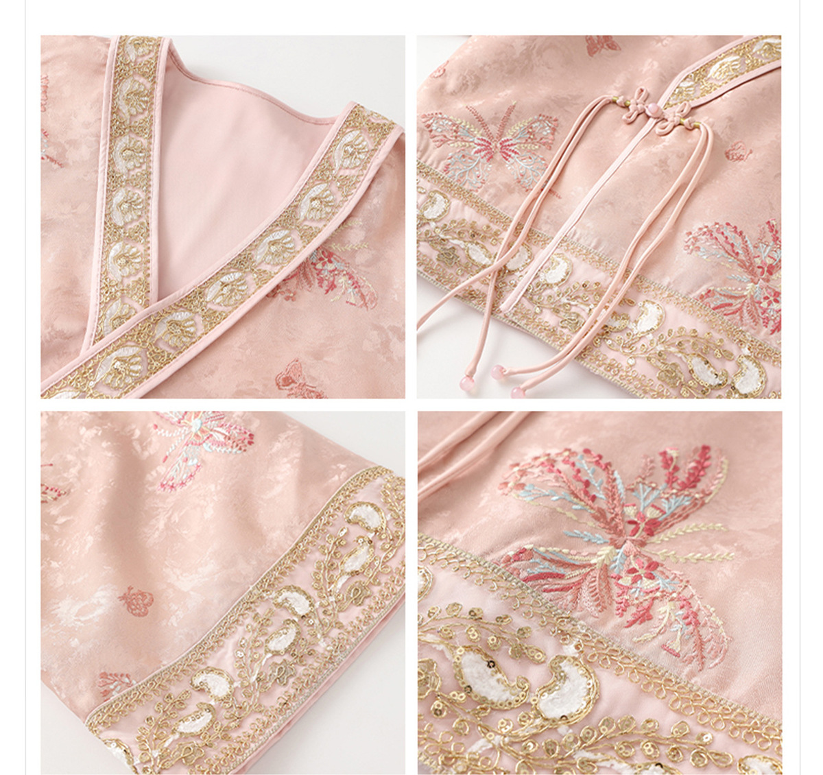 Áo khoác nữ dáng rộng thêu sequin họa tiết hoa cổ chữ V — Màu hồng