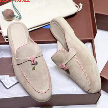 Slippers 2023 New Summer Style Women's Genuine Leather Baotou Half Slippers Outer Wear Slip-On Slip-Ons Women's Export
