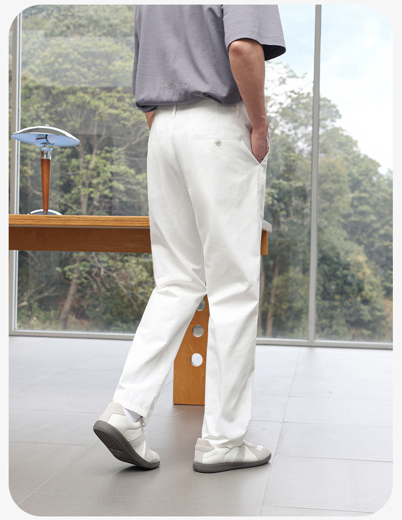 Quần dài nam ống đứng co giãn, lưng vừa, vải cotton Lyocell thoáng mát — màu đen, Màu trắng, màu xám, Màu kaki