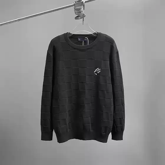 Correct Version Original Label Lujia Classic Basic Bead Embroidery Logo Checkerboard Pullover Knitted Texture Sweater for Men and Women