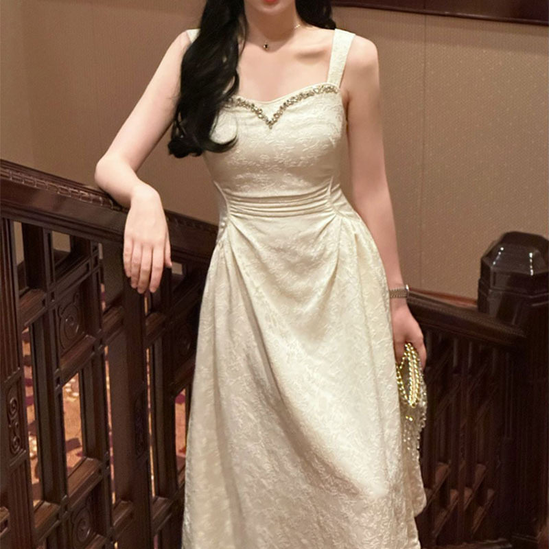 Đầm maxi nữ thắt eo cổ tròn tay ngắn ren hoa 3D — Đen, Xanh dương