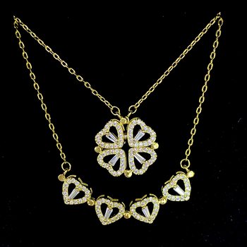 S925 All-Over Sterling Silver Four-Leaf Clover Necklace Women's Fashion 18K Gold Women's Heart Necklace Magnetic Flower Necklace