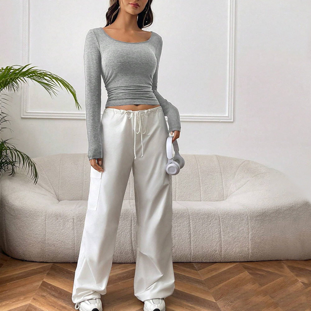 Womens Short Sleeve Round Neck T Shirt Fashionable Solid Color Versatile Style Spring Summer Casual Wear Wholesale