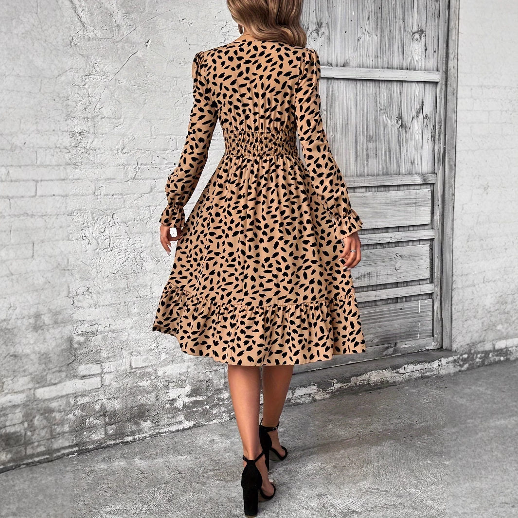 Leopard Print Long Sleeve Dress Casual Chic Style Perfect for Work or Social Events Wholesale Available
