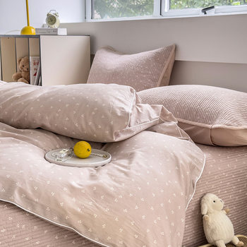 Korean-style small floral bed cover four-piece set cotton sand wash quilted quilted bed cover three-piece set 1.8 meters thick bed sheets