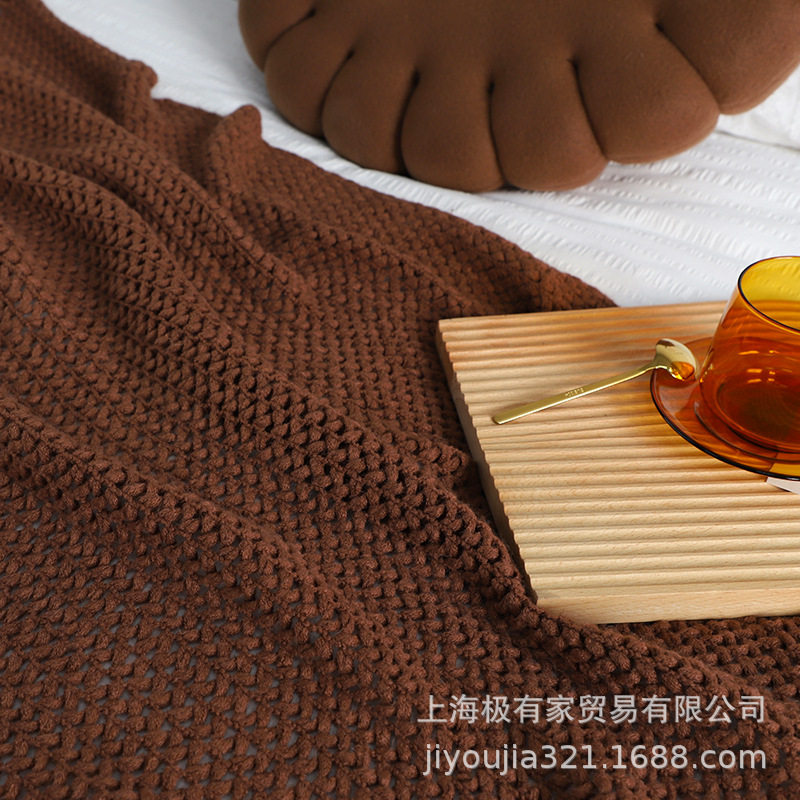 Lazy American Hollow Knitted Leisure Blanket Homestay Sofa Blanket Bed End Blanket Towel Decorative Blanket Tassel Blanket Wool Blanket