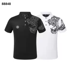 Trendy brand Philip Plain spring and summer short sleeve men's lapel T domineering personality PP embroidered casual fashion men's short T