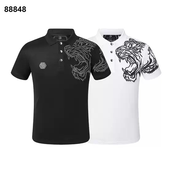 Trendy brand Philip Plain spring and summer short sleeve men's lapel T domineering personality PP embroidered casual fashion men's short T