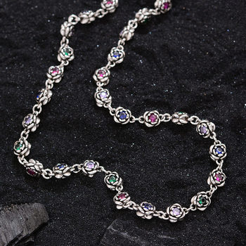 Light Luxury Rainbow Zircon Rose Necklace Women's Fashion Distinctive Niche High-end Sense Fashion Cold Style Clavicle Chain