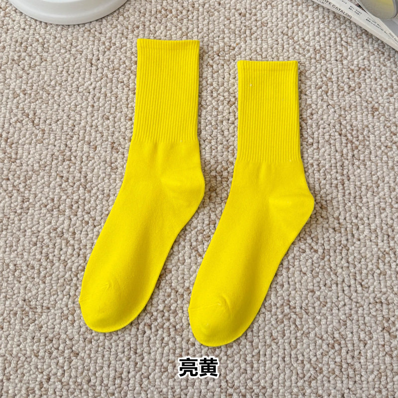 彩色袜子女长筒袜四季款ins潮流糖果色马卡龙中筒袜学生运动棉袜