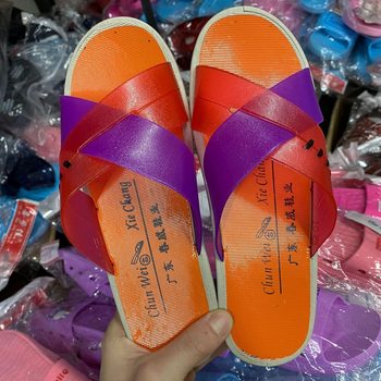 Guangdong Chunwei Slippers Classic Candy Color Bilateral Stitching Cross Old Man Shoes Flat Heel Bottom Old Woman Shoes