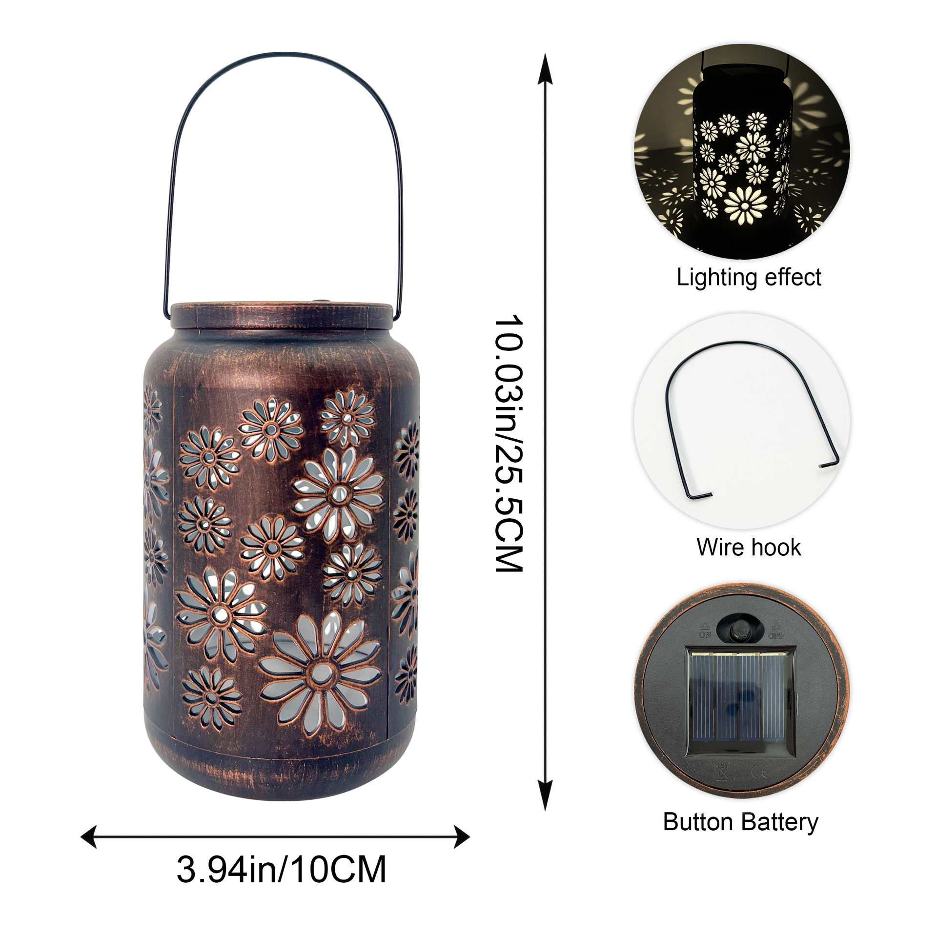 Garden Solar Led Light Peony Flower Hollow Courtyard Outdoor Atmosphere Light Homestay Decorative Light Portable Light Lantern