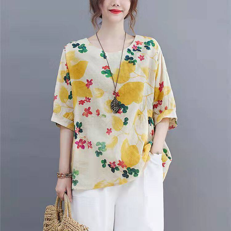 Cotton Linen Womens Casual Short Sleeve T Shirt Loose Fit Summer Style Flattering for Plus Sizes Wholesale Available