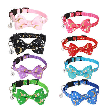 2021 New Pet Collar Bronzing Ribbon Bow Star Moon Cat Collar Dog Collar.